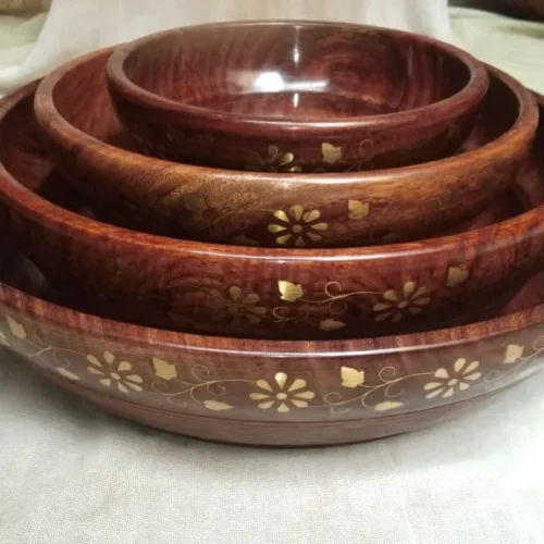 Wooden Bowl Set Brass Inlay Wooden Bowl Set Brass Inlay