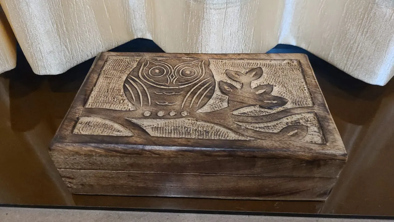 Wooden Box Owl Design 7 x 5 x 2.5