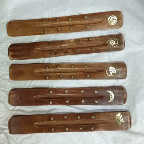 Wooden Incense Holder (Patti) Brass Engraved