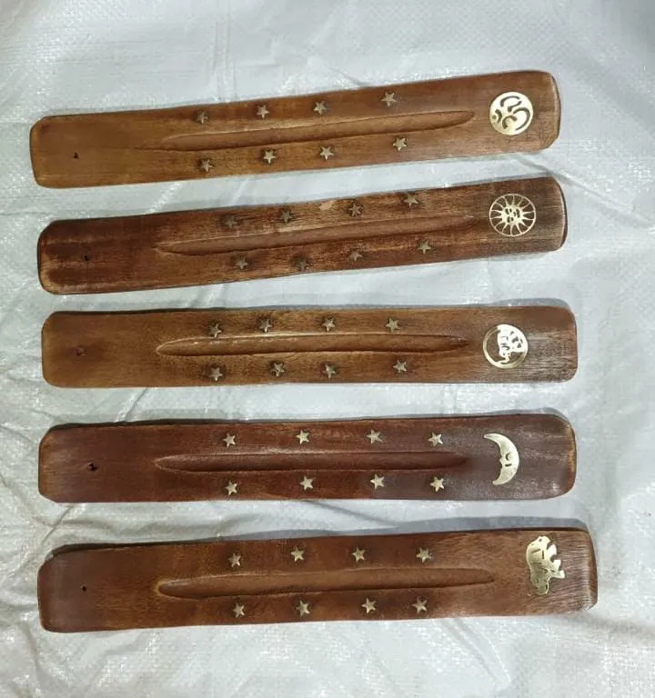Wooden Incense Holder (Patti) Brass Engraved