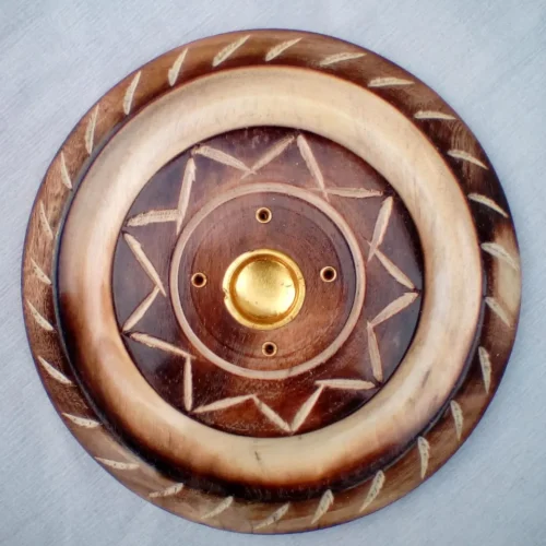 Wooden Incense Holder Round Star Engraved Wooden Incense Holder Round Star Engraved