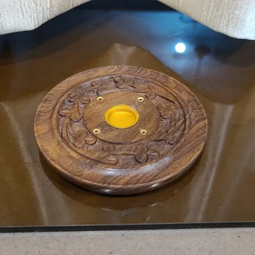 Wooden Incense Holder Round leaf Design