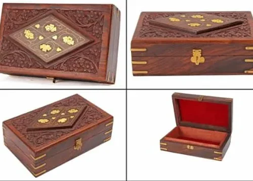 Wooden Jewellery Box Brass Flower Inlay