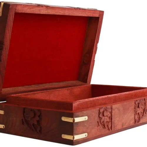 Wooden Jewellery Box Flower Carved