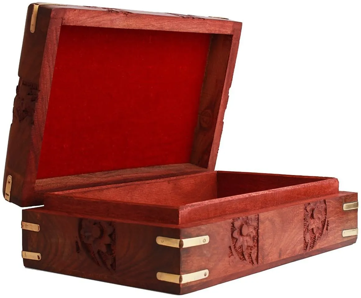 Wooden Jewellery Box Flower Carved
