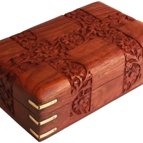 Wooden Jewellery Box Flower Carved
