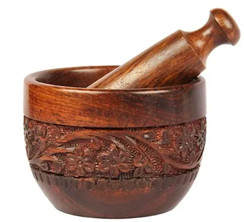 Wooden Khalbatta with Handle 4 x 3 x 5 x 1.5