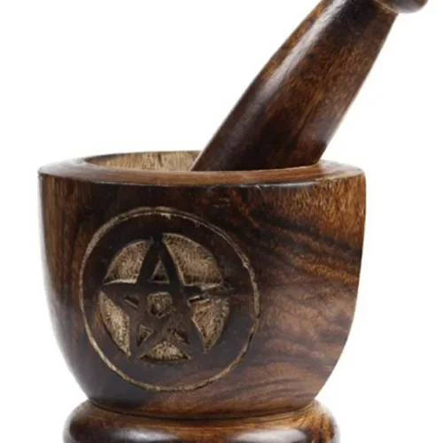 Wooden Khalbatta with Handle Star Engraved 4 x 3 x 5 x 1.5