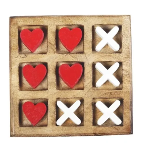 Wooden Tic Tac Toe With Heart and Cross