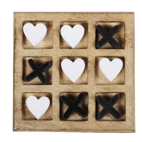 Wooden Tic Tac Toe With Heart and Cross(Black and White)