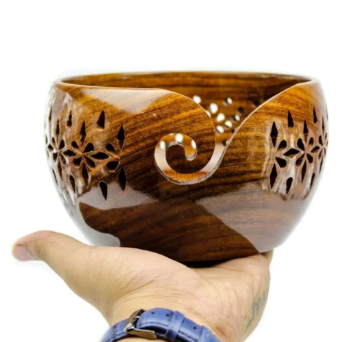 Wooden Yarn Bowl Leaf Design